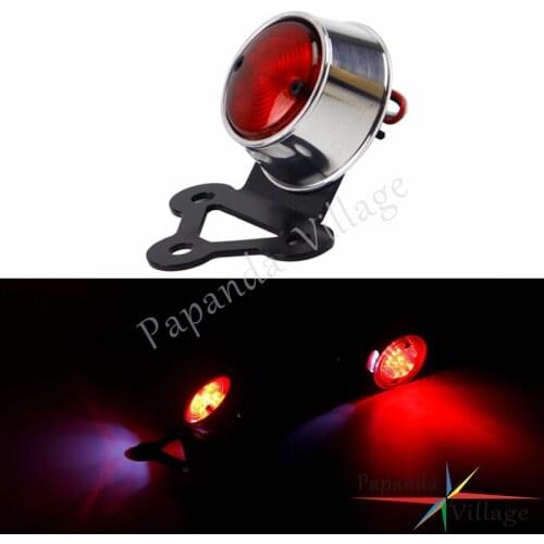 Polish Motorcycle 12V Brat Style Ribbed LED Rear Vintage Tail Light Running Brake Light for Harley Chopper Cafe Racer Custom