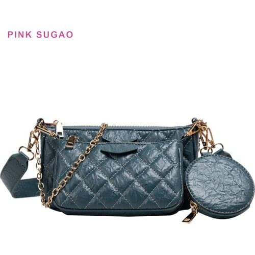 Pink Sugao 3PCS set women handbags designer handbags purses designer crossbody bag for women leather chain bag shoulder bag new