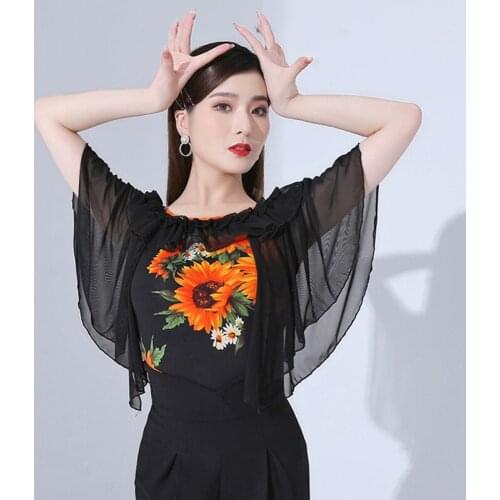 Mesh Ruffle Sleeve Ballroom Dance Clothes For Women Tango Rumba Waltz Competition Wear ChaCha Prom Performance Costume YS2088