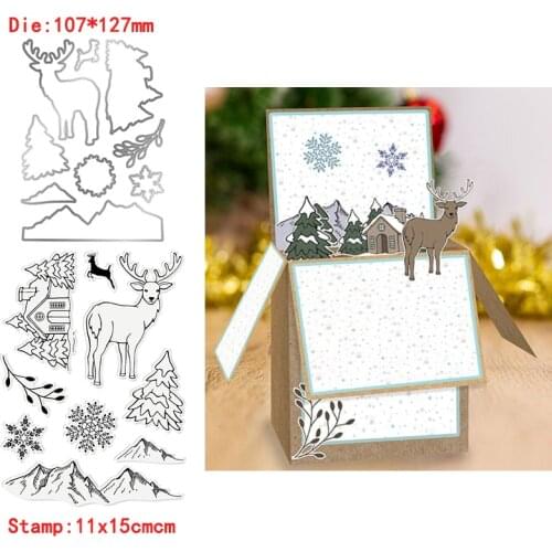 Snow Scene Mountain Snowflake House Elk Metal Cutting Dies&Transparent Clear Stamps For DIY Scrapbooking Album paper Cards New