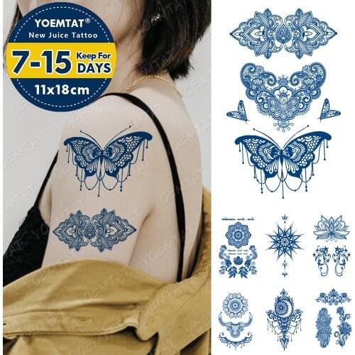 Juice Ink Tattoos Body Art Lasting Waterproof Temporary Tattoo Sticker Henna Butterfly Tatoo Indian Mehndi Arm Fake Tatto Women
