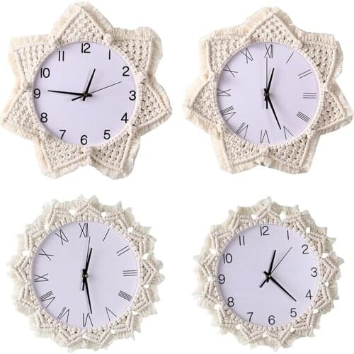 Macrame Rope Woven Quartz Wall Clock Decorative for Home Living Room School