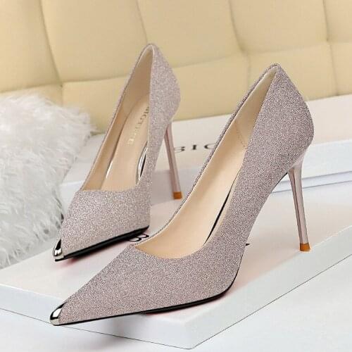 BIGTREE Sequined Cloth 9.5CM Thin High Heels Pointed Toe Pumps Women Shoes 2021 Sexy Ladies Shoes Fashion Candy Colors Wedding