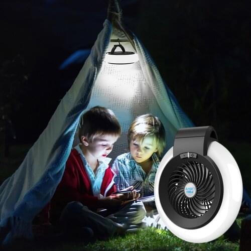 Camping Fan with LED Light, 19x5cm USB Desk Fan with Lamp, 2-Mode Tent Lantern Fan for Tent Car RV Traveling Outdoors Strollers