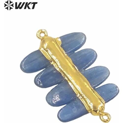WT-P1566 High Quality Deep Blue Kyanite Pendants Gold Electroplated Double Loops Kyanite Stone Pendant Girl Gift 5PCS