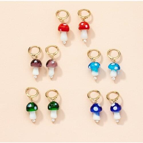 Y2K Jewelry Rainbow Mushroom Earrings For Women Resin Pearl Cute Vintage Harajuku Fashion Earring Charms 90s Aesthetic New