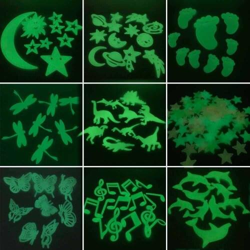 Ynaayu 9pcs/lot Dinosaur Wall Stickers Luminous Fluorescent 3D Wall Sticker 30MM Light Patch For Kids Room Home Decorate