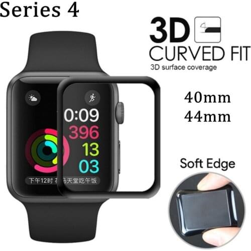 3D Curved Soft Edge Tempered Glass Screen Protective Film for Apple Watch band Series 4 44mm 40mm Screen Protector Cover
