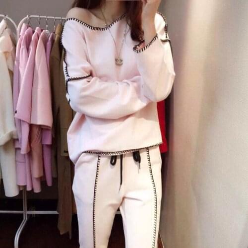 Womens Sweatshirt+Pants 2019 Spring Lady Tracksuit Lock Edge 2 Pieces Sporting Pink Suit For Women Autumn Womens Sets Stylish