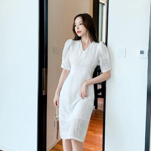 New arrival fashion summer white high quality dress women office lady elegant sexy temperament work style cute pencil dress