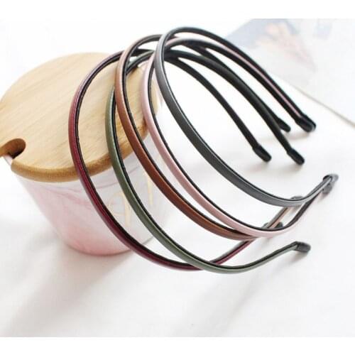 1pcs Simple Leather Covered Headbands 5 Mm Wide Solid Skinny Leather Hair Band Plastic Hair Loop For Women And Girls