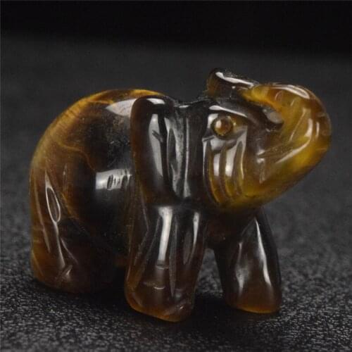 2 inch Elephant Statue Semi-precious Craft Carved Stone Elephant Figurine Tiger Eye Stone Mini Animal Figurines for Home Decor