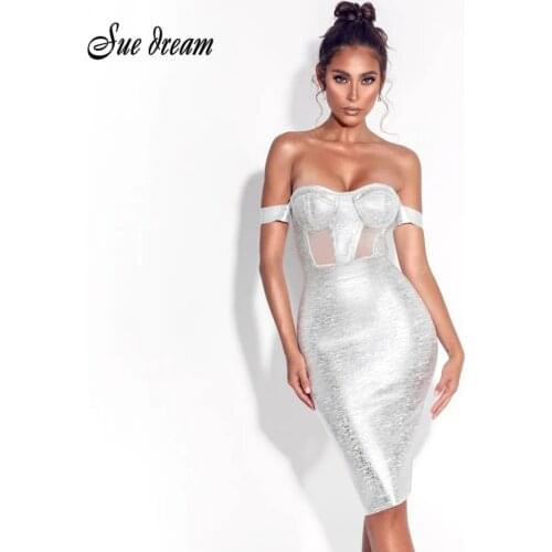 2021 New Summer Ladies Sexy Off Shoulder Hollow Mesh Silver Oil Color Print Bandage Dress Bodycon Celebrity Party Dress Vestidos
