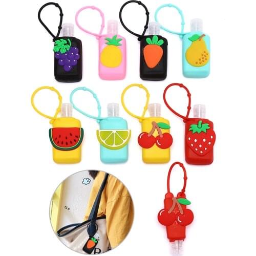 30ML Silicone Cute Cartoon Fruits Mini Hand Sanitizer Bottle Empty Detachable Cover Travel Portable With Holder