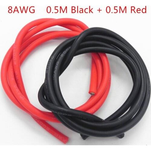 5 sets/lot 1M 8AWG Silicone wire cable 0.5M Black + 0.5M Red Conductor construction Tinned copper cable high temperature