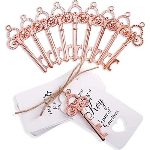 5 Pcs Rose Gold Wedding Key Opener with Tag Silver Gold Bottle Key Opener Wedding Souvenir Decor Gift Party Favor Supplies