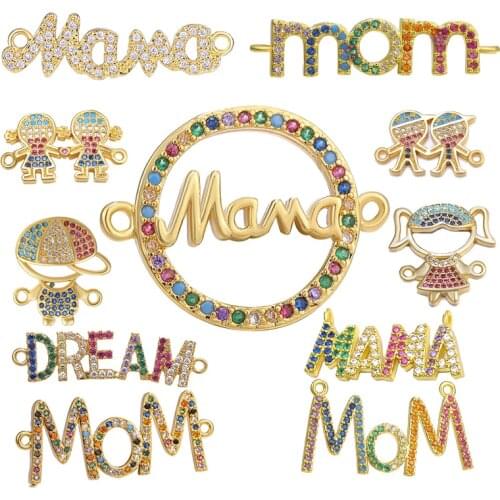 Juya DIY Jewelry Accessories Colorful Zircon Letters Mama Boy Girl Connectors For Mom Female Friendship Bracelet Necklace Making