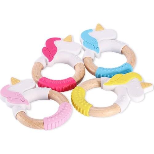 Chenkai 1PCS Rabbit Silicone Wooden Teether Baby Animal Teether For DIY Baby Nursing Chewing Teether Chain Pendant Necklace Toy