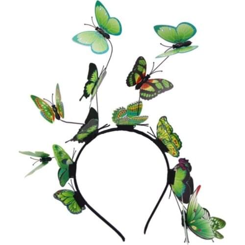 Women Girls Fairy Fascinator Headband Colorful Butterflies Photo Party Hair Hoop Q1QA