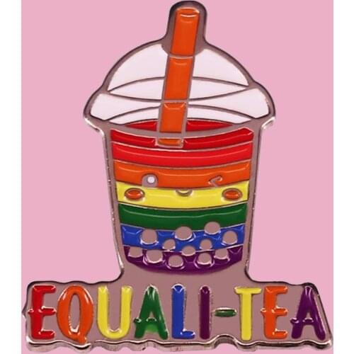 Equali-Tea Boba Rainbow Pride Feminist Brooch Pins Enamel Metal Badges Lapel Pin Brooches Jackets Fashion Jewelry Accessories