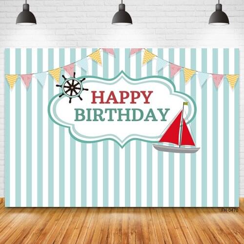 Custom Name Happy Birthday Party Sailboat Banner Photography Backdrops Baby Shower Newborn Children Photophone Shoot Backgrounds