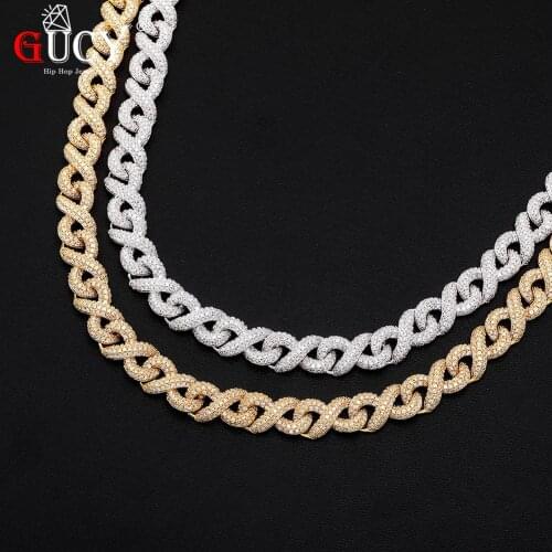 GUCY 14MM High Quality Iced Miami Cuban Chain Gold Silver Color HIP HOP AAA Cubic Zirconia Necklace Jewelry For Gift