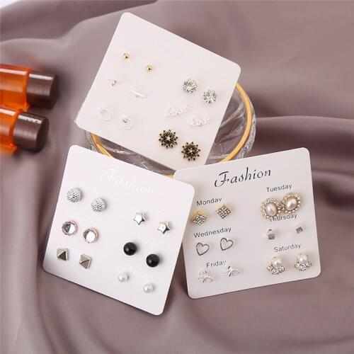 Htzzy New Statement Earrings for Women Fashion Jewelry Geometric Stars Heart Crystal Earring 6 Pairs A Week Stud Earrings Set