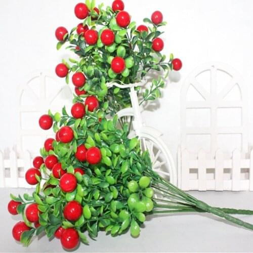 1pcs Red Cherry Stamen Berries Christmas Wedding Gift Box Wreaths Decor Artificial Plant Pepper Home Vase / Garden Decoration