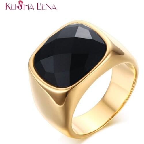 Keisha Lena Gold Color Men Ring High Quality Stainless Steel Punk Rocky Maleanillos Anillos Alliance Jewelry US Size 7~12