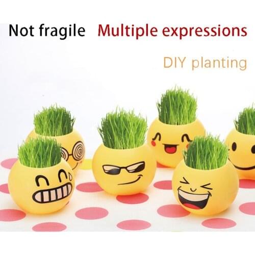Small Grass Potted DIY Long Grass Head Doll Plant Office Decor Children Indoor Balcony Baby Pot Planters Vase Flower Pot
