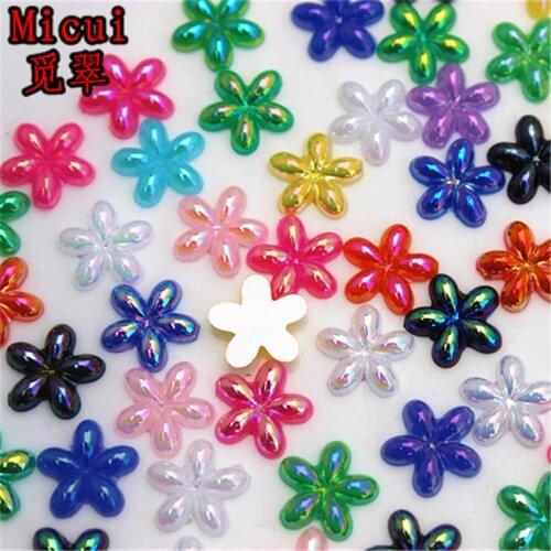 Micui 300PCS 10mm Mix Color Flower shaped Acrylic Rhinestones Flatback For Clothes Dress Decorations Jewelry Accessories ZZ334