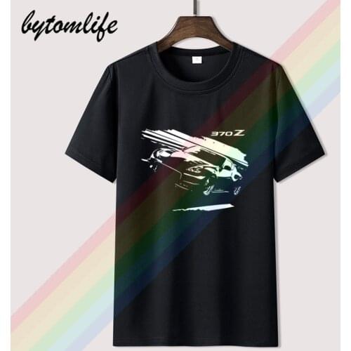Nissan 370z Rolling Shot on the back Mens Black T Shirt S-2XL