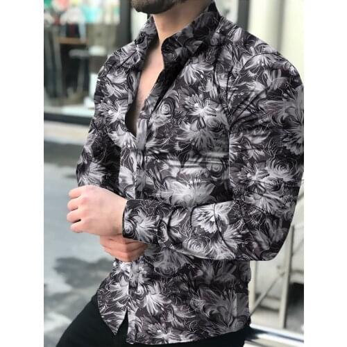 Camisas florales de manga larga de Otoño de 2021 para hombres camisas estampadas con flores de corte delgado para hombres cami