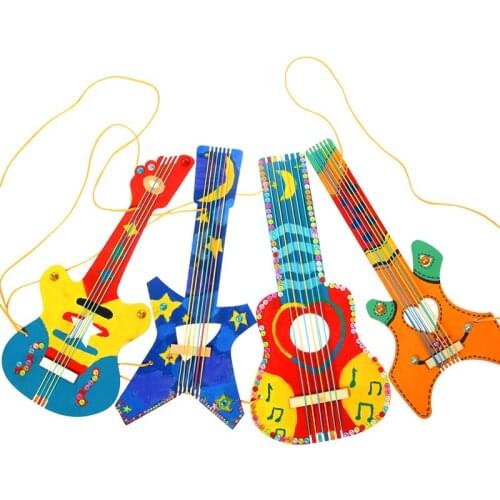 Childrens Handmade DIY Painting Toy Set Graffiti White Blank Wooden Guitar Musical Instrument Model Creative Handicraft Toy