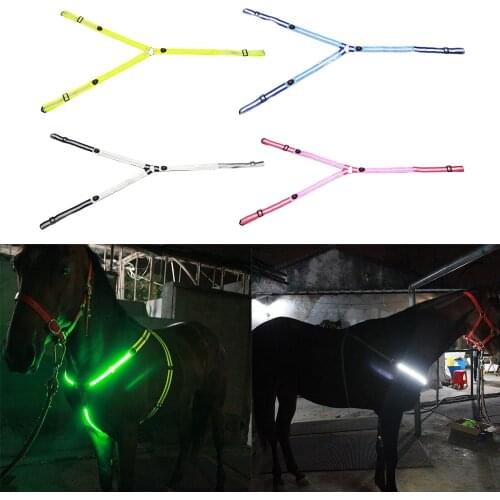 LED Horse Harness Collar Breastplate Adjustable Chest Strap Halter Bridle Reflective High Visible Safety Bridle Strap Band