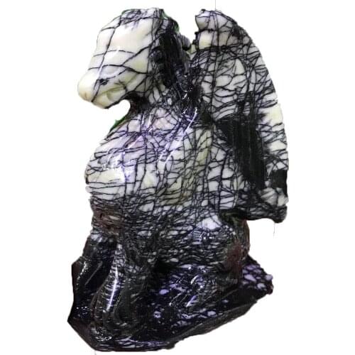 Natural Crystal Dragon Hand-Carved Rose Stone Black Line Stone Statue Healing Reiki Repair Chakra Mineral Quartz Home Decor Gift