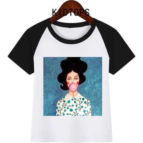 New Harajuku aesthetic T-shirt sexy floral feather print short-sleeved top and three-way fashion childrens T-shirt