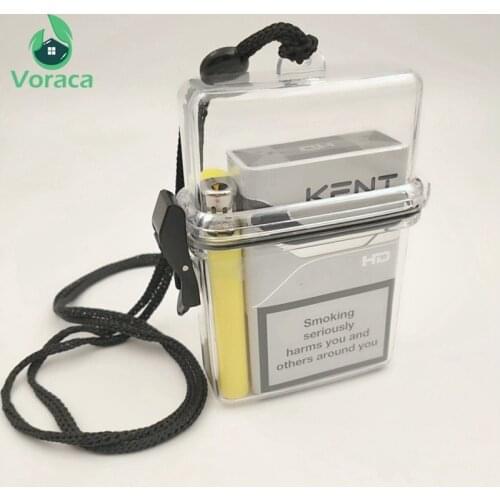 Portable Plastic Cigarette Case Box with Lanyard Chain Neck-hung Muiticolor Waterproof Lipstick Lighter Card Storage Box Holder