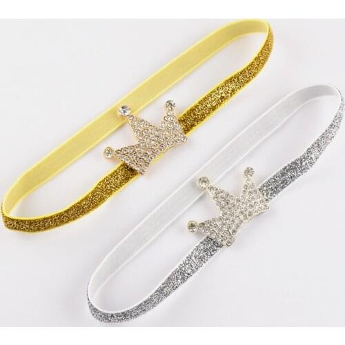 40pcs/lot Girls Gifts Gold / Silver Color Glittering Headbands With Shinny Rhinestones Crown Luxury Kids Headwear FDA127