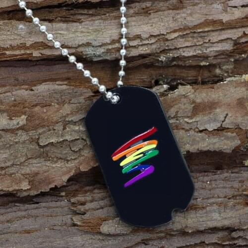 Youe shone Stainless Steel Black Gay Pride Dog Tag Rainbow Squiggle LGBT Gay and Lesbian Pride Necklace