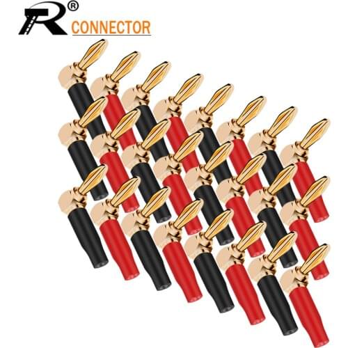 100PCS Soft Plastic Right Angle Banana Plug Audio Speaker Screw Banana Gold Plated Bend 90 Degree Banana Connector 6mm Wire Hole