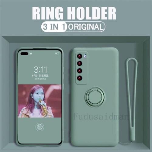 Ring Holder Liquid Silicone Case For Samsung Galaxy S21 S20 FE Note 20 Ultra 10 S10 S9 S8 Plus A10 A30 A50 A50S Cover Hand Strap