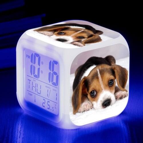 Cute Dog Change Color Wake Up Alarm Clock Animal LED Clock Printed Alarm Clock For Kids Children Gift Alarm Clock Dropshipping