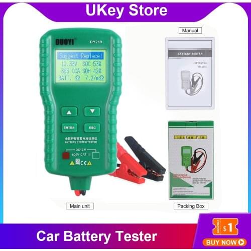 DY219 12V Car Battery Tester Digital Automotive AH CCA Voltage Battery Load Analyzer Multifunction Diagnostic Tool 100~ 1700CCA
