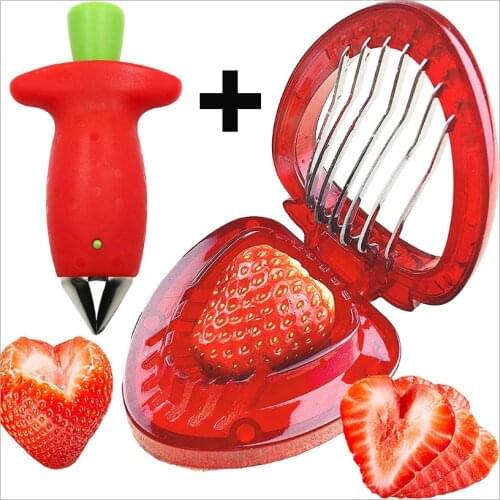 2pc/ Set Kitchen Fruit Gadget Tools Strawberry Slicer Cutter Strawberry Corer Strawberry Huller Leaf Stem Remover