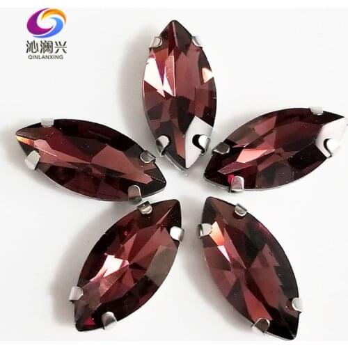 Wine red Horse eye shape goo quality Glass Crystal sew on claw rhinestones,Diy Clothing accessories SWM18 Free shipping