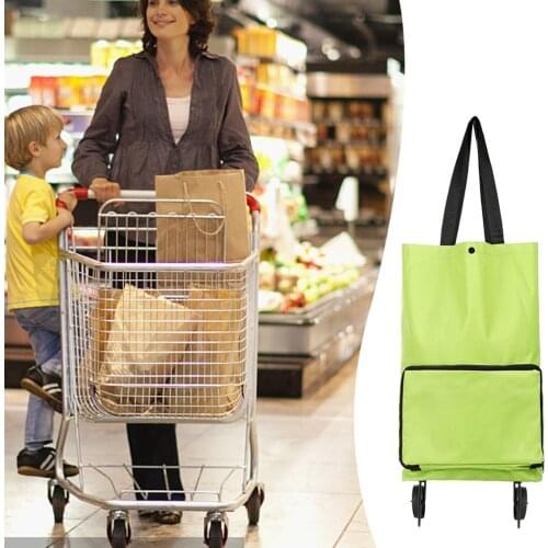 Portable Shopping Trolley Bag With Wheels Oxford Cloth Casual Shopping Bag Foldable Cart Rolling Grocery Bag 1 Piece