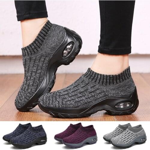 Women Tennis Shoes Air Cushion Height-increase Sports Shoes Breathable Female Sock Footwear Outdoor Thick Bottom Women Sneakers