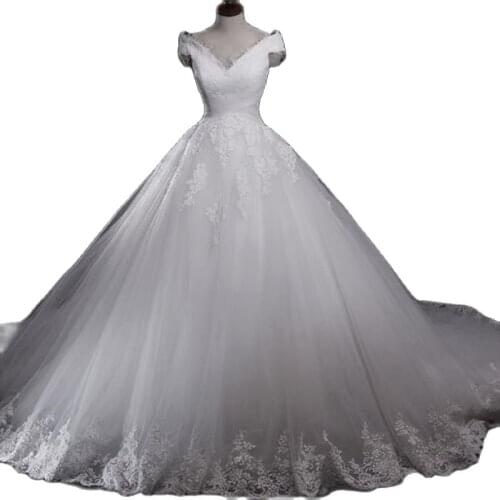 Real pthoto wedding dress new sexy romantic fashionable V-neck backless lace wedding dresses A-Line white bridal bride dress