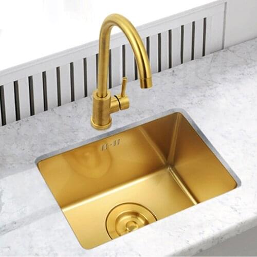 Gold Undermount Kitchen Sink Nanometer Gold 304 Stainless Steel Manual Kitchen Sink Single Bar Counter Kitchen Sink